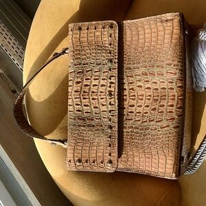 Elegant Donald J Pliner Brown Crocodile-Embossed Handbag